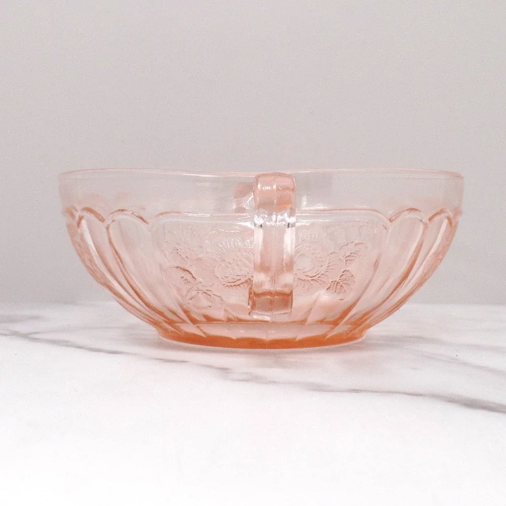 Vintage Anchor Hocking Mayfair Pink Open Rose Cream Soup Bowl (1930s)